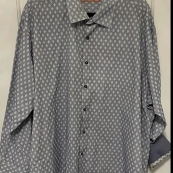 Visconti‎ Black Diamond-Print Flip-Cuff Blue Shirt Smart Casual Cabincore 3XLB - Picture 3 of 10